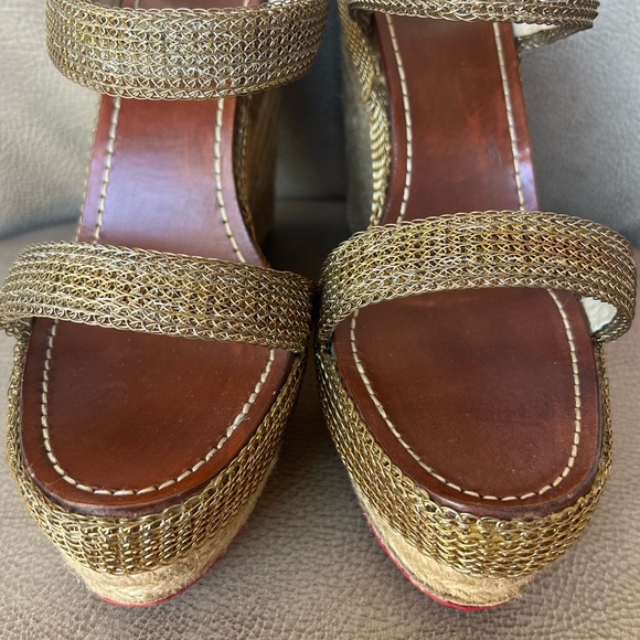 Christian Louboutin Cadena Tresse 140 Platform Wedges Espadrilles Gold Euro 40 - Picture 6 of 12